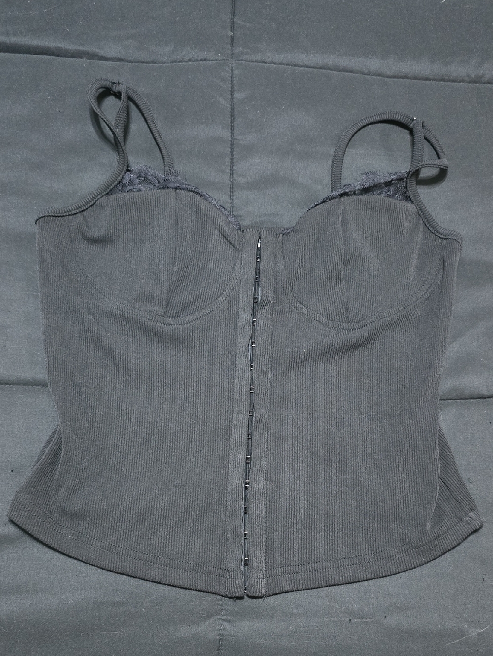 Black Ribbed Bustier Crop Tank Top